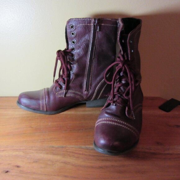 steve madden troopa oxblood leather combat booties size 7.5 (CL347) - Picture 1 of 13